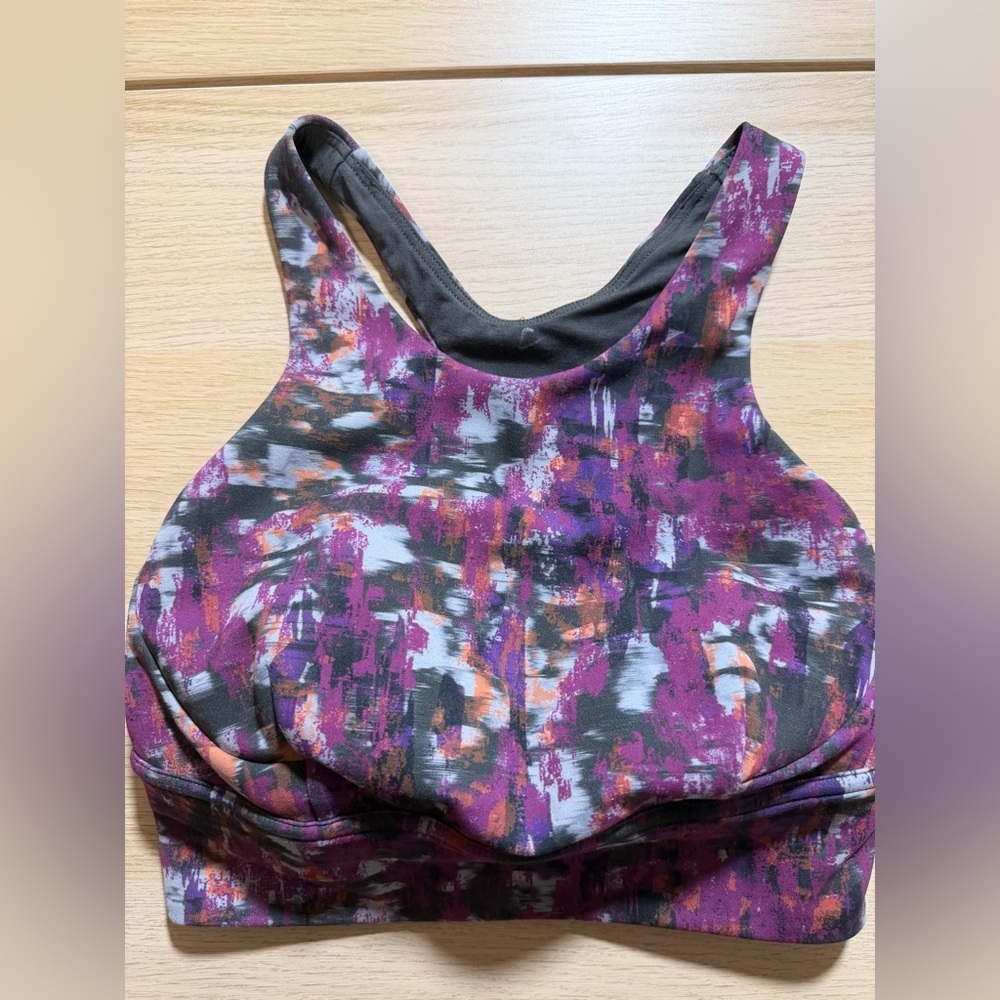 Lululemon Purple & Black Abstract Wunder Train Longline Sports Bra Size 4